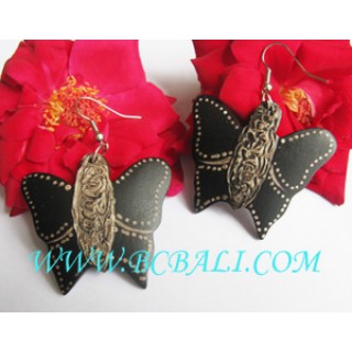 Earring Hand Painting Carving Wood Butterfly